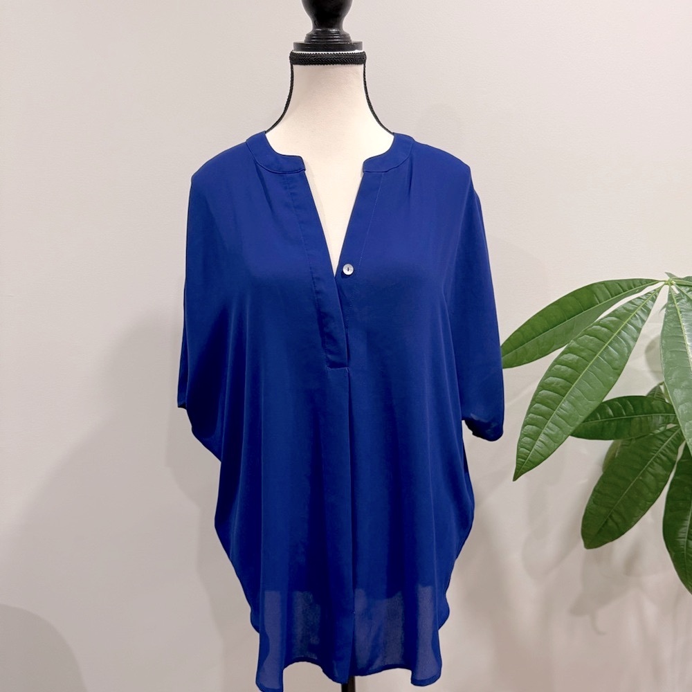 Chico’s Royal Blue Sheer Pullover Blouse Size 1 (M/L)